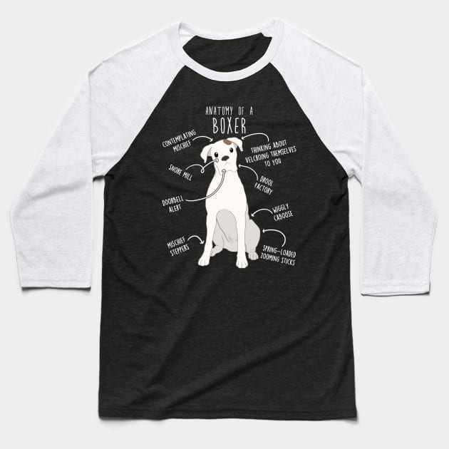 Boxer Dog White Check Anatomy Baseball T-Shirt by Psitta